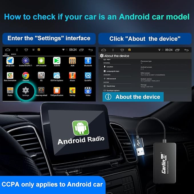 Carlinkit Wireless CarPlay USB Adapter Only Compatible with Android car radios. only for Android Version 4.4.2 or Above. APK Must be Successfully Installed Before use. Model:CPC200-CCPA
