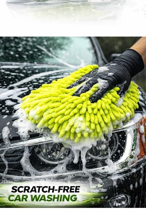 Never Ride Stock Microfiber Car Wash Mitt – Scratch-Free Chenille, Extra Thick & Ultra Absorbent – Safe for Black & Dark Paint – Lint-Free, Reusable Auto Cleaning Glove