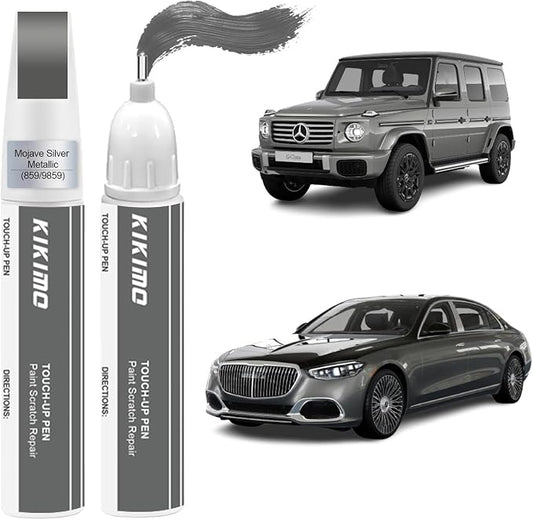 KIKIMO for Mercedes-Benz Touch Up Paint(Mojave Silver Metallic(859/9859)), Car Paint Repair Kit for Mercedes-Benz, 2 In 1 Scratches Repair with Pen Tip and Brush, Color-Matched for Quick & Easy Fix