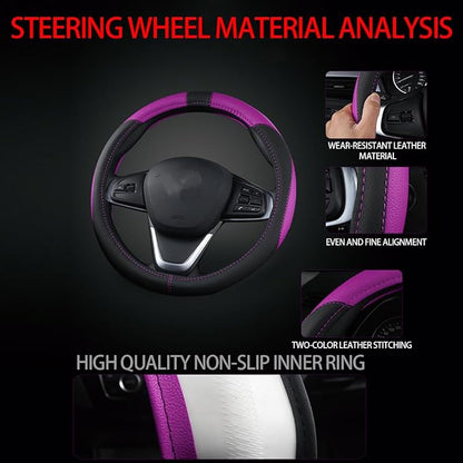 BESULEN Car Steering Wheel Cover, Soft Leather Steering Wheel Protector, Universal Non-Slip Steering Wheel Covers, Comfortable Grip Sweat-Absorbent, Automotive Interior Accessories