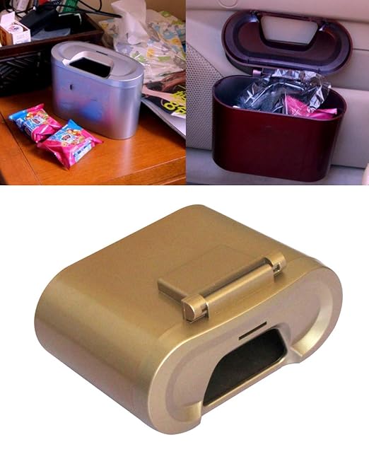 Sakali Portable Mini Car Garbage Can Premium Quality Universal Traveling Portable Car Trash Can (Gold)
