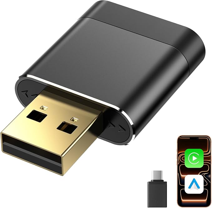 Wireless CarPlay Adapter for iPhone & Android Auto, Wired to Wireless CarPlay Dongle, Gold-Plated USB for Stable Connection, No Lag & Auto Reconnect in 5s, Mini Size Plug & Play, OEM Wired Cars 2016+