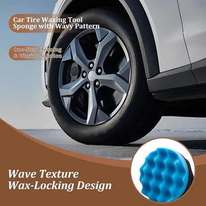 2PCS Car Tire Dressing Applicator Pads, Reusable Hex-Grip Vehicle Wheel Wax Buffing Dressing Sponge Pad, Automotive Tire Shine Detailing Foam Tool, Universal Fit (3.15Inch/Blue)