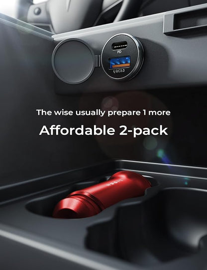 LISEN 2-Pack USB C Car Charger Adapter Fast Charge, 48W All Metal Cigarette Lighter USB Charger for iPhone 15 Smallest Flush Car Charger USB C for iPhone 14 Pro Max 13 12 Galaxy S23/22 iPad Pro-Red | Cigarette Lighter USB Charger, Car Accessories for M...