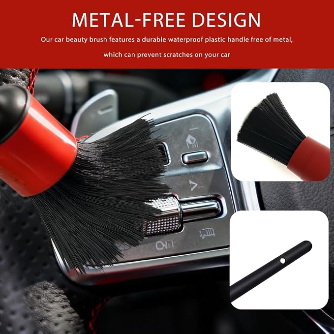 5PCS Car Detailing Brush Set, Car Cleaning Kit, Soft Boars Hair Auto Interior Cleaning Detail Brushes, Automotive Interior Exterior No Scratch Dust Clean Tool Universal for Most Vehicles