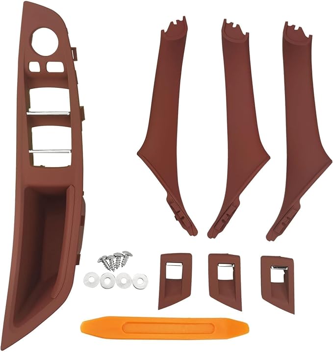 Door Handle Cover Kit for BMW 5 Series 520 523 525 528 530 535 F10/F11/F18 2010-2016, Driver & Passenger Side Window Switch Armrest Trim for Left-Hand Drive Models (Red Wine)