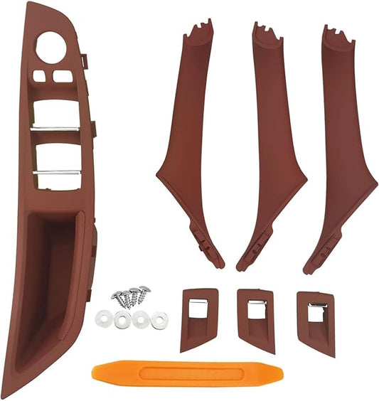 Door Handle Cover Kit for BMW 5 Series 520 523 525 528 530 535 F10/F11/F18 2010-2016, Driver & Passenger Side Window Switch Armrest Trim for Left-Hand Drive Models (Red Wine)