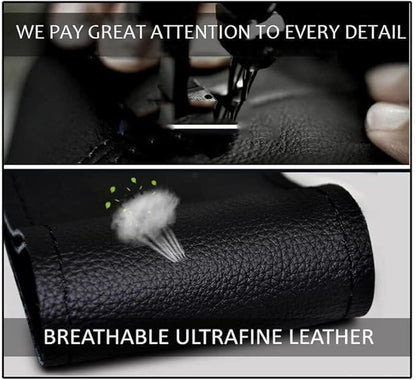 AUTOXBERT 38cm/15 Inch Hand Sewing Steering Wheel Cover Breathable Anti-Slip Leather Steering Wheel Cover for Nissan Qashqai Toyota Camry RAV4 VW Golf