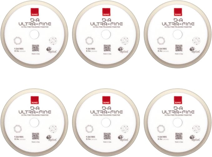 RUPES 9.DA180S Pack of 6 White D-A Ultra-Fine Polishing Foam Pads 180mm | Ideal for Paint Correction & Gloss Enhancement | Extremely Fine Defect Removal | Compatible with 6" Backing Plate