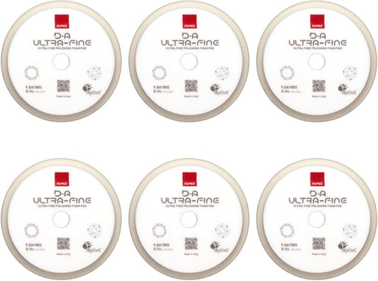 RUPES 9.DA180S Pack of 6 White D-A Ultra-Fine Polishing Foam Pads 180mm | Ideal for Paint Correction & Gloss Enhancement | Extremely Fine Defect Removal | Compatible with 6" Backing Plate
