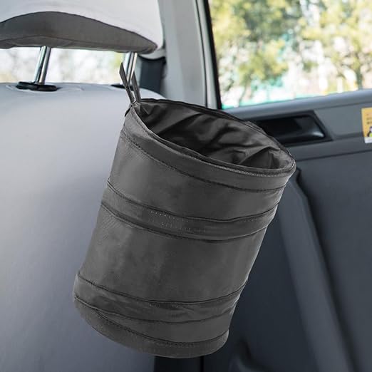 Car Trash Can, 2 Packs Mini Collapsible Pop-up Car Garbage Can, Waterproof Hanging Trash Bag with Velcro, 1 Gallon Black Car Trash Bin for Travel, Picnic & Camping