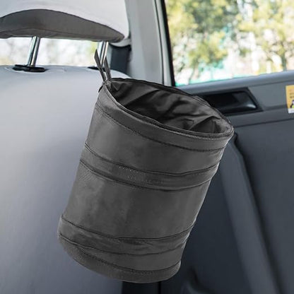 Car Trash Can, 2 Packs Mini Collapsible Pop-up Car Garbage Can, Waterproof Hanging Trash Bag with Velcro, 1 Gallon Black Car Trash Bin for Travel, Picnic & Camping