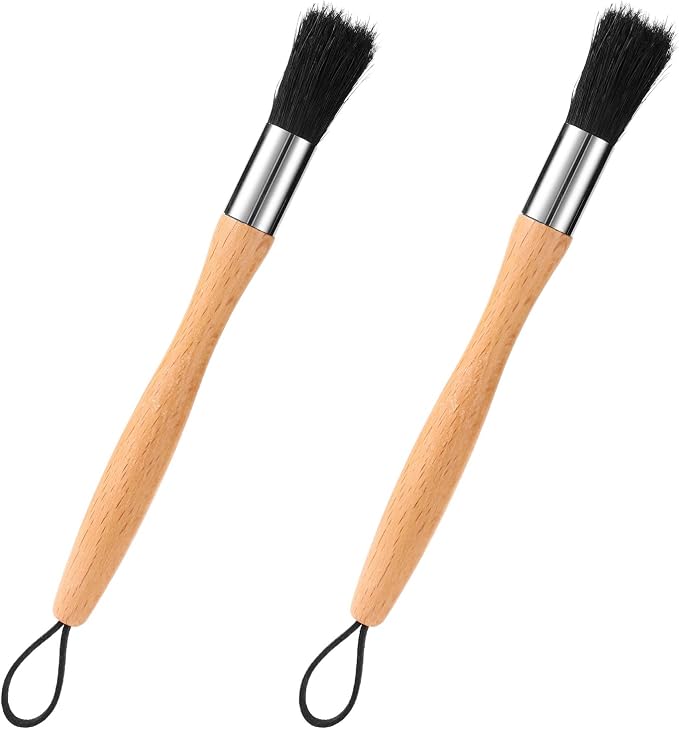 Lyreh 2pcs Auto Parts Cleaning Brushes, Wood Handle Detailing Cleaner Brushes with Lanyard for Cleaning Automotive Engine Car Motors Machinery