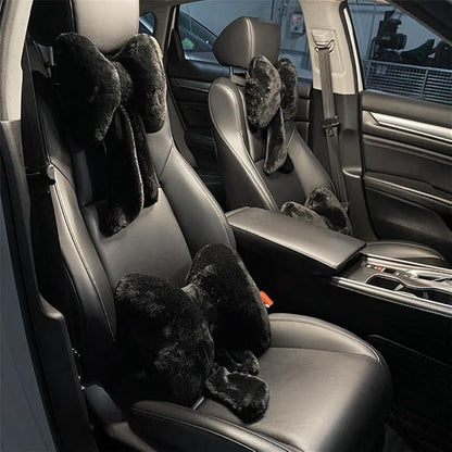 LYFJMUS 4 Pack Plush Bow Car Headrest Pillow and Lumbar Support Pillow Soft Butterfly Car Neck Pillows for Driving Cars Decor (Black)