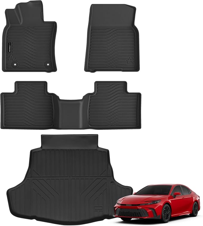 Auxko All Weather Floor Mats Cargo Mat Fit for Toyota Camry 2025 2026 Include Hybrid LE/SE/XLE/XSE TPE Liners Camry Accessories All Season Guard Odorless Anti-Slip Floor Mats Cargo Liner Black