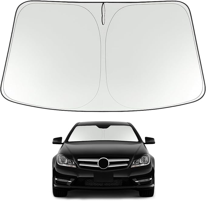 Proadsy 2026 Upgrade Windshield Sun Shade Custom Fit 2008-2014 C Class Foldable Front Sunshade Protector Sun Visor Blocks UV Rays Keep Car Cooler