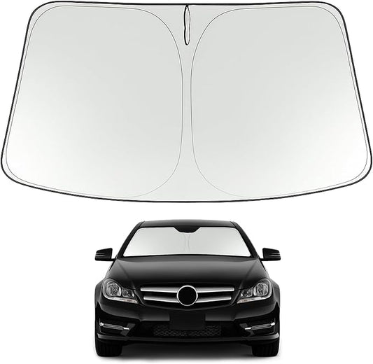 Proadsy 2026 Upgrade Windshield Sun Shade Custom Fit 2008-2014 C Class Foldable Front Sunshade Protector Sun Visor Blocks UV Rays Keep Car Cooler