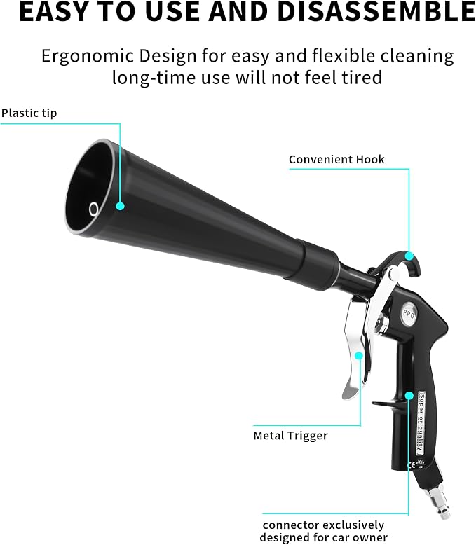 GOCCIDA Car Dry Cleaning Gun,Tornado Air Gun,High Pressure Air Blow Gun,Fast Interior Dryer Car Detailing Kit,Vortex Air Cleaning Tool for Car Detailing(2 Set Nozzle)