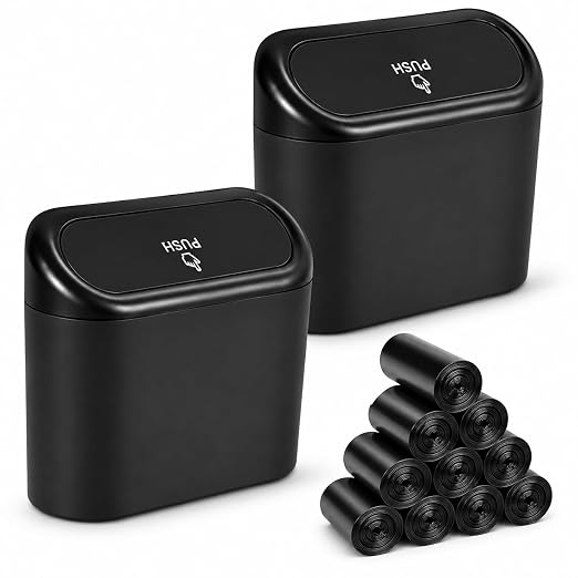 Mini Car Trash Can – Leakproof Vehicle Garbage Bin, 2-Pack with 150 Trash Bags, Portable Hanging Car Organizer for SUV & Sedan