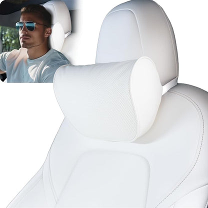 HOPON 2025 Upgrade Headrest Pillow for Tesla Model 3 Model Y with Adjustable Strap,Fits All Vehicles,Car Neck Pillow with Leather,for Head,Neck,Shoulders,Multipurpose,Car Accessories 1 Pack (White)