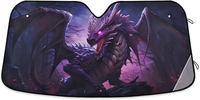 Windshield Sun Shade Dragon Purple Front Window Block UV Shades Visor Reflective Retractable for Car SUV Trucks
