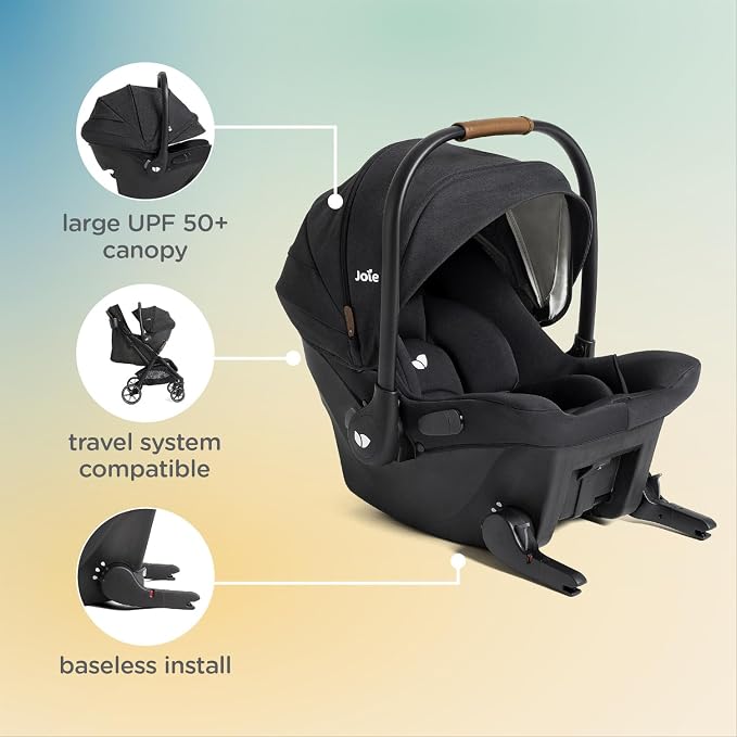 Joie Ginger and Mint Latch Travel System – 4-in-1 Travel System with Baseless Infant Car Seat & Stroller, One-Click Install, from Birth Stroller (Shale Dark)