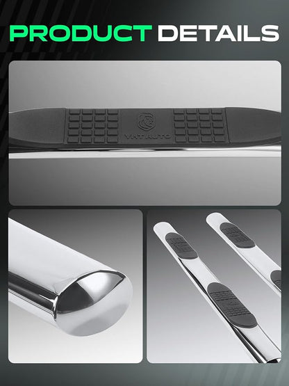 YHTAUTO 4 Inch Running Boards Side Steps Compatible with Ford F-250/F-350/F-450/F-550 Super Duty 1999-2003, Crew/SuperCrew Cab, Oval Straight Stainless Steel Polished Chrome, Truck Cab Side Step Rails