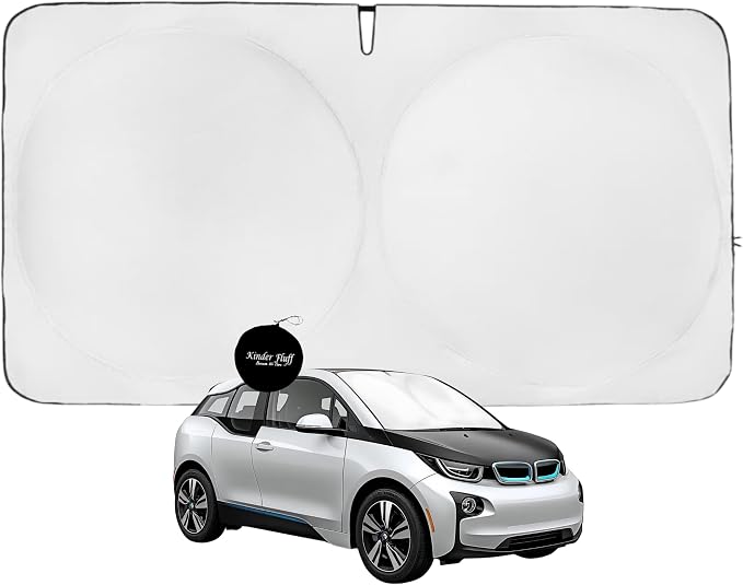 Windshield Sun Shade | Compatible for BMW i3 (2014-2022) | Certified 99.87% UVB & 99.02% UVA Car Sun Shade. Award Winning Sunshade - Patented Technology | Car Shades by Kinder Fluff