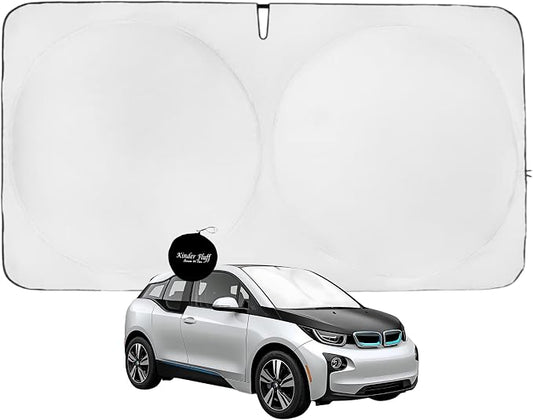 Windshield Sun Shade | Compatible for BMW i3 (2014-2022) | Certified 99.87% UVB & 99.02% UVA Car Sun Shade. Award Winning Sunshade - Patented Technology | Car Shades by Kinder Fluff