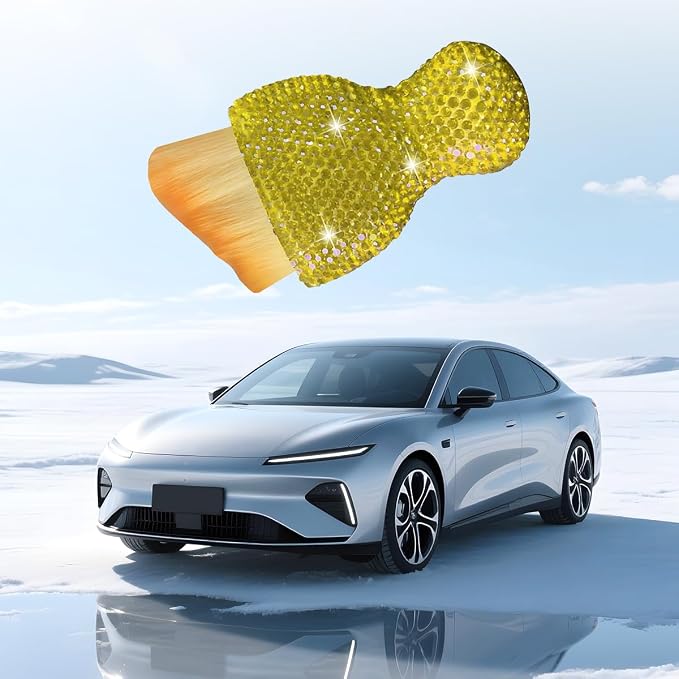 Bling Car Detailing Brush, Crystal Rhinestone Non-Scratch Vehicle Cleaning Dust Brush for Air Vent & Dashboard, Soft Bristles Automotive Interior Cleaning Tool, Universal Fit (Yellow)