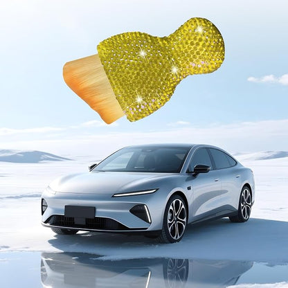 Bling Car Detailing Brush, Crystal Rhinestone Non-Scratch Vehicle Cleaning Dust Brush for Air Vent & Dashboard, Soft Bristles Automotive Interior Cleaning Tool, Universal Fit (Yellow)