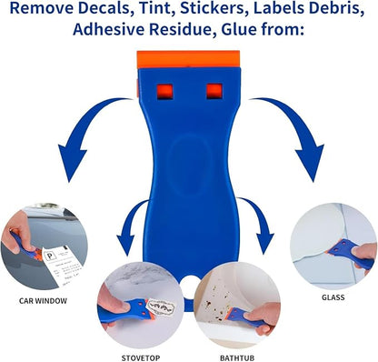 8 PCS Plastic Razor Blade Scraper Tool with 100 PCS Extra Blades, Cleaning Scraper Remover for Stickers Lables Paints Adhesives on Window Glass Car