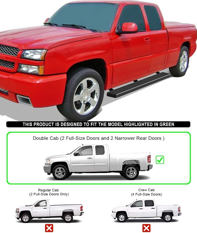 APS Running Boards 6in Black Compatible with Chevy Silverado GMC Sierra 1500 2500 1999-2013 Double Cab & 2500HD 3500 2001-2014 (Exclude CK Classic) Stainless Steel (Nerf Bars Side Steps Side Bars)