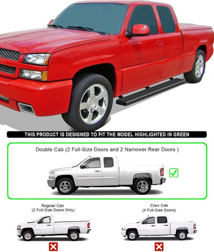 APS Running Boards 6in Black Compatible with Chevy Silverado GMC Sierra 1500 2500 1999-2013 Double Cab & 2500HD 3500 2001-2014 (Exclude CK Classic) Stainless Steel (Nerf Bars Side Steps Side Bars)