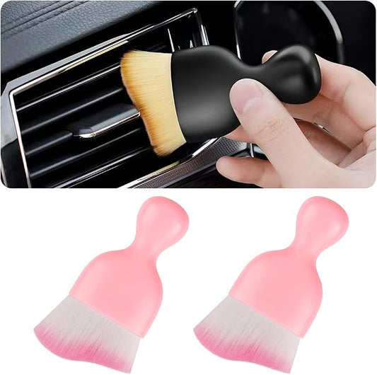 Blilo 2PCS Car Interior Detailing Brush with Dust Cover, Auto Soft Hair Cleaning Brushes, Scratch Free Curved Dirt Collectors, for Vehicle Dashboard Air Conditioner Vents Leather(Pink)