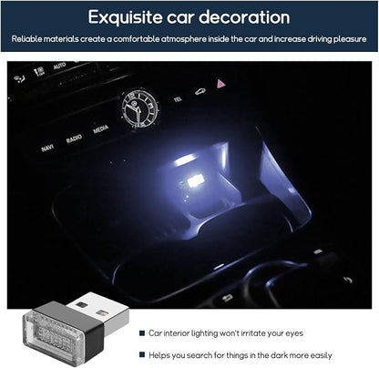 Dickno 4 PCS USB LED Car Interior Atmosphere Lamp, Portable Mini LED Night Light, Plug-in USB Interface Trunk Ambient Lighting Kit, Universal Vehicle Interior Accessories (White)