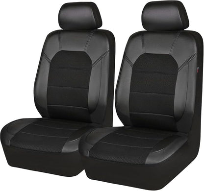CAR PASS Universal Leather Two Front Seat Covers,Sport seat Covers fits Most Cars, SUVs, Trucks, and Vans Airbag Compatible (Black and Black)