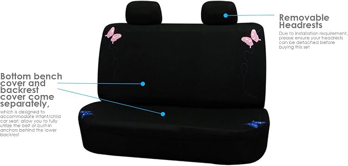 FH Group Full Set Butterfly Cloth Car Seat Covers - Universal Fit, Low Back Front Seat Covers, Solid Back Seat Cover, Washable Seat Cover for SUV, Sedan, Van, Black