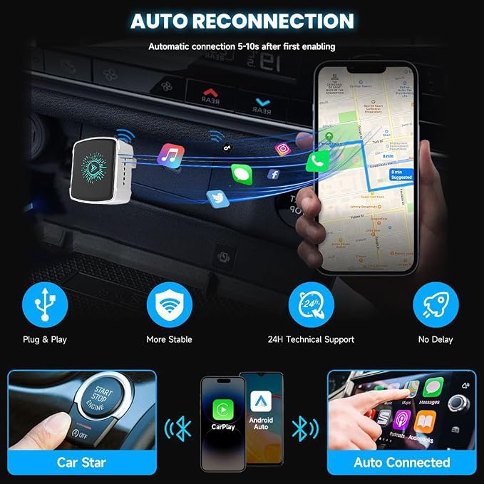 Wireless CarPlay Adapter & Android Auto (2-in-1) - Mini USB/USB-C Adapter Converts Wired to Wireless, Plug & Play, Stable Lag-Free for iPhone & Android (2026 Upgraded)