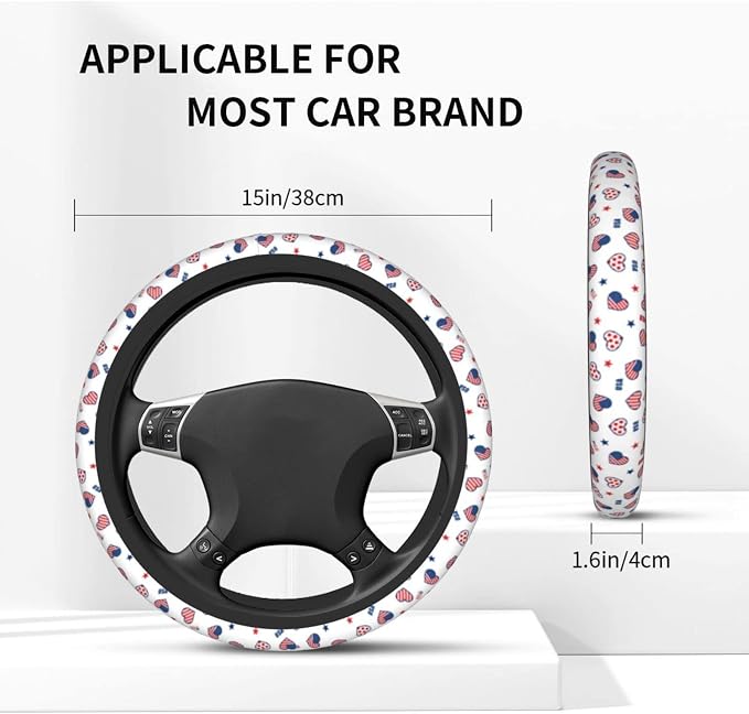 4th of July American Flag Steering Wheel Covers Universal 15 Inch Non Slip Neoprene Car Steering Wheel Protector Covers for Men Women