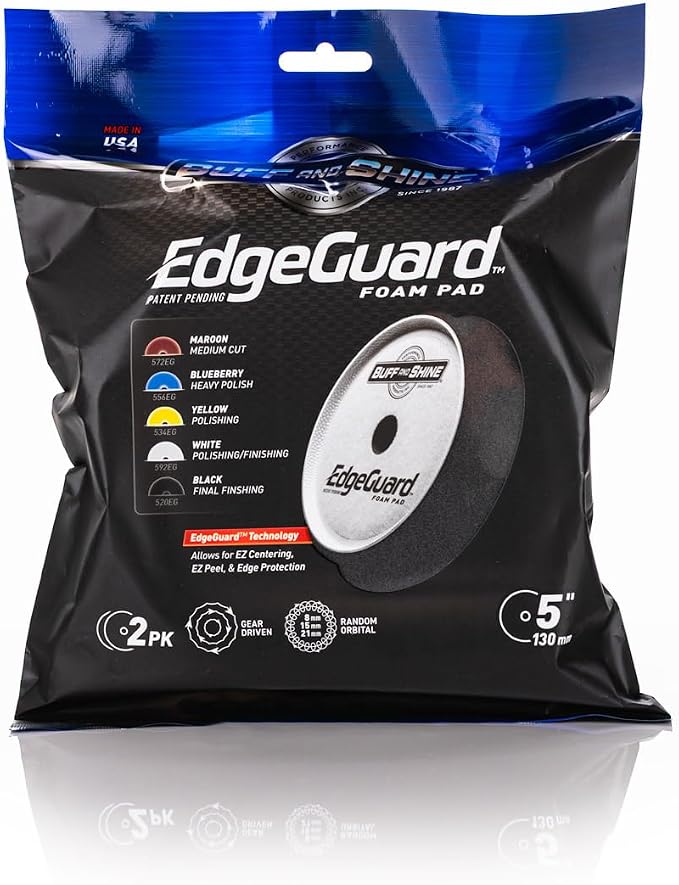 Buff and Shine - EdgeGuard Foam Buffing Pads - Black - 5" Finishing Pad - Pack of 2