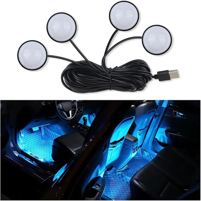 4-in-1 Car LED Lights Interior with USB Port,Ambient Neon Car Door Lights Kit for CCar Decor,Party,Music,Gift,Universal CCar Pedal Light Interior Accessories for Wonmen & Men (Ice Blue)