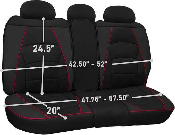 FH Group Ultra Comfort Highest Grade Faux Leather Full Set Car Seat Cushions– Universal Fit for Cars Trucks & SUVs (Black Red Trim)