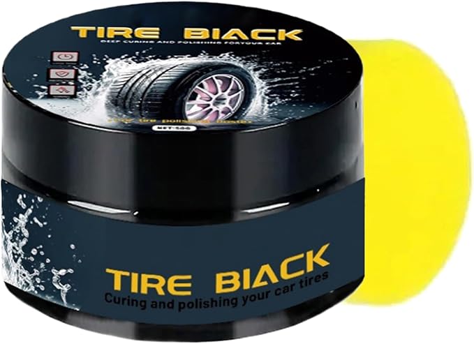 Tire Shine, 50g High-Gloss Paste, Car Tire Retreading Polish, Sponge Applicator, Safe Dressing for Cars Caravans, Stain Remover, UV Protection Wax