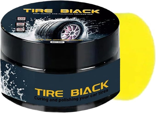 Tire Shine, 50g High-Gloss Paste, Car Tire Retreading Polish, Sponge Applicator, Safe Dressing for Cars Caravans, Stain Remover, UV Protection Wax