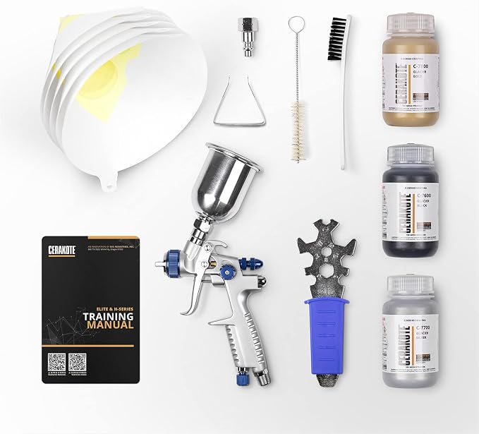 CERAKOTE® Glacier Gold/Black/Silver Coating Kit (C-7600, C-7700, C-7800 4 oz. Each) - Everything Needed to Spray Cerakote - Air Cure - Durable, High Temp Performance Ceramic Coating (1800°F Rating)