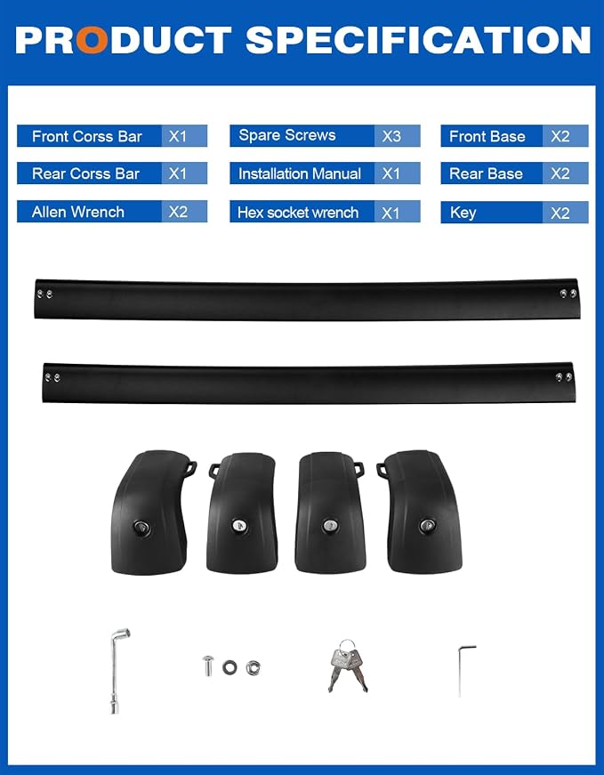 Wonderdriver Roof Rack Cross Bars 300lbs Compatible with Ford Edge 2015-2024,Heavy Duty Aluminum Lockable Roof Rails Crossbars Cargo Canoe Black Rooftop Cargo Carrier Luggage.