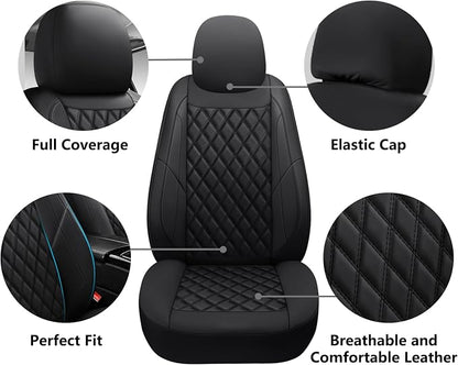Premium Leather Car Seat Covers Front Pair,Universal Fit for Cars,Trucks&SUVs,Waterproof Car Seat Cushion,Full Coverage Car Seat Protector with 2 Seats,Black