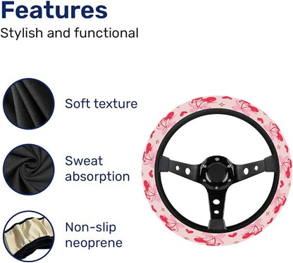 GENANY Pink Cartoon Mouse Steering Wheel Cover, Non Slip Polyester Car Wheel Protector for Car SUV Truck, Universal 15 Inch