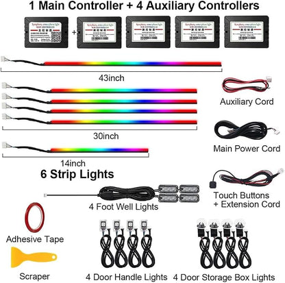 Acrylic Interior Car LED Strip Light, Dreamcolor 18-in-1 RGB Ambient Lighting with APP, 16 Million Colors 175in 600LED Music Sync Lights for Night Driving, Home, Camping & Gift Decor
